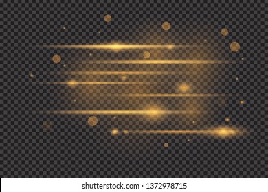Light and stripes moving fast over dark background.design of the light effect. Vector blur in the light of radiance. Element of decor. Horizontal rays of light.
