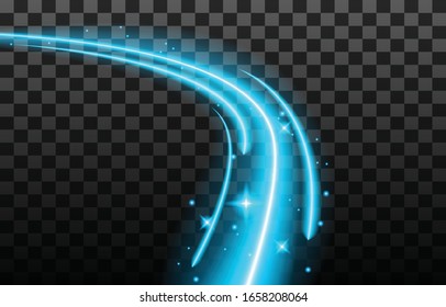 Luz y rayas que se mueven rápidamente sobre fondo oscuro.Diseño del efecto luz. Desenfoque del vector a la luz de la radiación. Elemento de decoración. Rayos horizontales de luz.