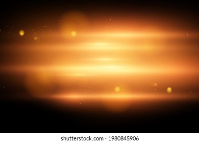 Light and stripes moving fast over dark background.design of the light effect. Vector blur in the light of radiance. Element of decor. Horizontal rays of light.
