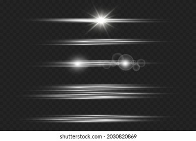 Light And Stripes Moving Fast Over Dark Background.design Of The Light Effect. PNG. Set. Vector Illustration