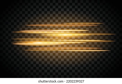Licht und Streifen bewegen sich schnell auf dunklem Hintergrund.Design des Lichteffekts. Vektorunschärfe im Licht der Strahlung. Dekor. Horizontale Lichtstrahlen.
