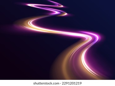 Light and stripes moving fast over dark background. Concept of leading in business, Hi tech products, warp speed wormhole science vector design.