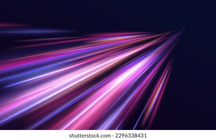 Light and stripes moving fast over dark background. Concept of leading in business, Hi tech products, warp speed wormhole science vector design.