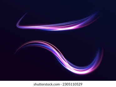Light and stripes moving fast over dark background. Concept of leading in business, Hi tech products, warp speed wormhole science vector design.	
