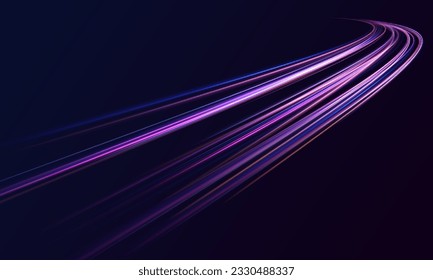 Light and stripes moving fast over dark background. Concept of leading in business, Hi tech products, warp speed wormhole science vector design.