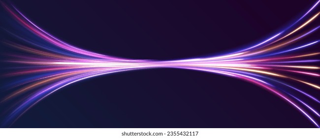 Light and stripes moving fast over dark background. Electric car and city concept Hitech communication concept innovation background, vector design	