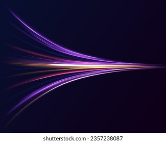 Light and stripes moving fast over dark background. Electric car and city concept Hitech communication concept innovation background, vector design	