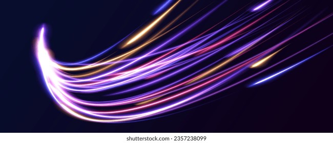 Light and stripes moving fast over dark background. Electric car and city concept Hitech communication concept innovation background, vector design	