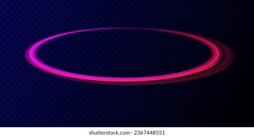 La luz y las rayas se mueven rápidamente sobre el fondo oscuro. Línea de neón como velocidad o arco, girar, girar, doblar con efecto de luz. Conjunto de vector 3d realista. Resumen de las bengalas de trazas de la bengala de fuego.