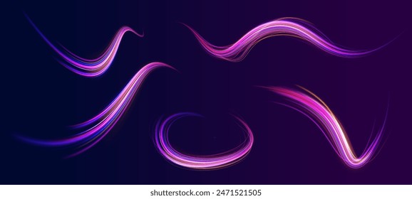 Luz y rayas que se mueven rápidamente sobre fondo oscuro. Concepto de líder en negocios, productos de alta tecnología, diseño de Vector de ciencia de agujero de gusano de velocidad warp.