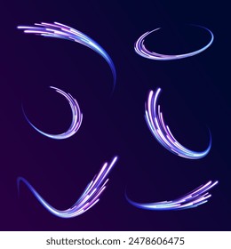 Light and stripes moving fast over dark background. Concept of leading in business, Hi tech products, warp speed wormhole science vector design.	