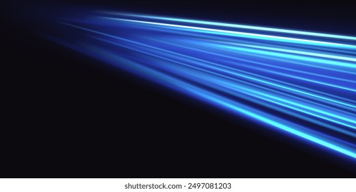 Light and stripes moving fast over dark background. Concept of leading in business, Hi tech products, warp speed wormhole science vector design.