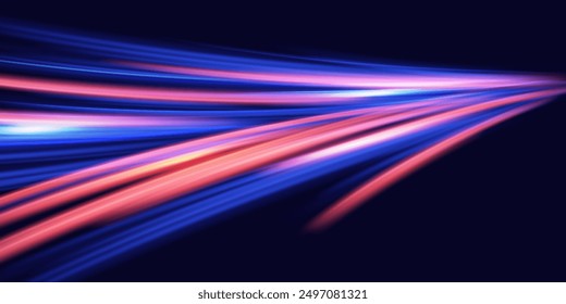 Luz y rayas que se mueven rápidamente sobre fondo oscuro. Concepto de líder en negocios, productos de alta tecnología, diseño de Vector científico de agujero de gusano de velocidad de urdimbre.
