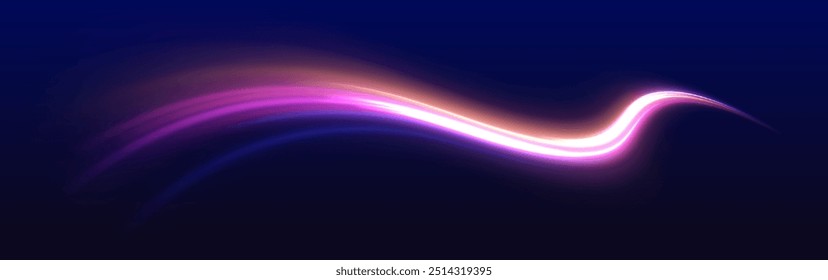 Light and stripes moving fast over dark background. Concept of leading in business, Hi tech products, warp speed wormhole science vector design.	