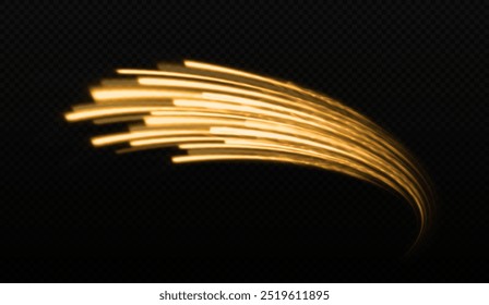 Light and stripes moving fast over dark background. Magic of moving fast motion laser beams, horizontal light rays. Luxury dynamic motion lines effect. Concept of leading in business.