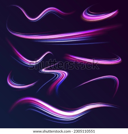 Light and stripes moving fast over dark background. Concept of leading in business, Hi tech products, warp speed wormhole science vector design.	