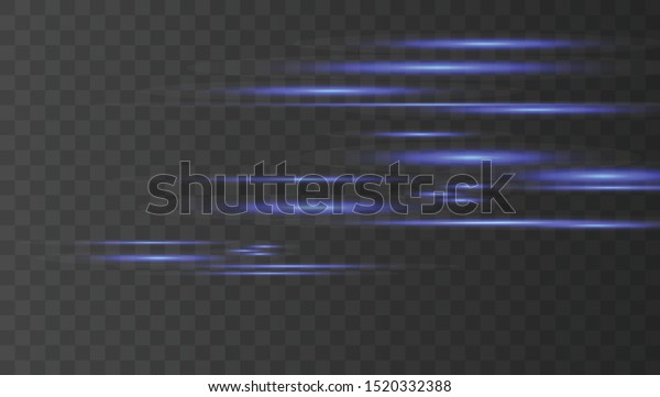 Light and stripes moving fast over dark\
background. Horizontal lens flares pack. Laser beams, horizontal\
light rays. Vector light effect. Luminous abstract sparkling lined\
background.