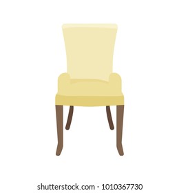 Light stuff and wooden legs luxury armchair. Modern designer chair. Flat vector illustration isolated on the white background.