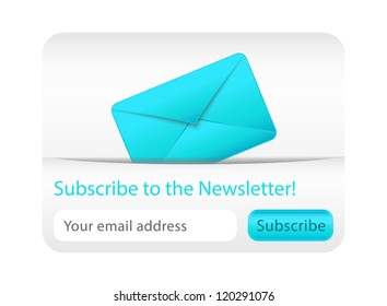 Light subscribe to newsletter website element with blue envelope