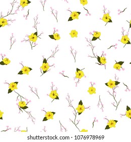 Light Summer fresh  Blossom yellow Floral pattern in the blooming botanical  . Seamless vector texture. For fashion fabric and all prints, Printing with in hand drawn style on white background