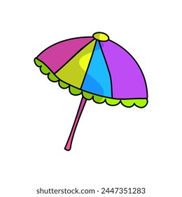 Light summer umbrella with bright colors, protects from the sun and creates a nice shade. Illustration in vector style