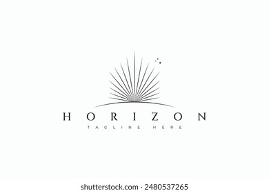 Luz Sol Horizonte Logo Mañana Amanecer Atardecer Negocio Propiedad Creativa Bienes Raíces Marca Identidad