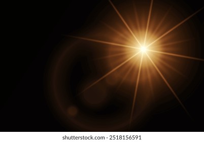 Luz del sol, sobre un fondo oscuro. Ilustración vectorial