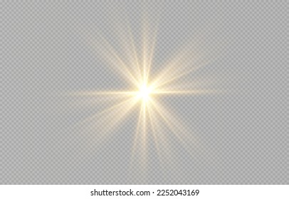 Light, sun on an isolated transparent background. The rays of the sun png. Light png. Sunrise Sunset. Flash Light. Vector illustration.	