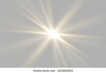 Light, sun on an isolated transparent background. The rays of the sun png. Light png. Sunrise Sunset. Flash Light. Vector illustration.	