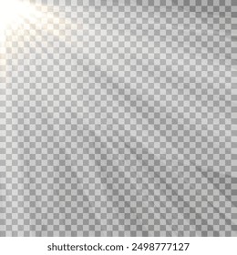 Light, sun on an isolated transparent background. The rays of the sun png. Light png. Sunrise Sunset. Flash Light. Vector illustration.