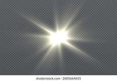 Light, sun on an isolated transparent background. The rays of the sun png. Light png. Sunrise Sunset. Flash Light. Vector illustration.