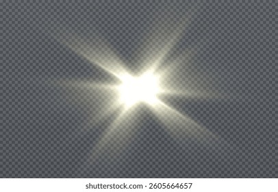 Light, sun on an isolated transparent background. The rays of the sun png. Light png. Sunrise Sunset. Flash Light. Vector illustration.