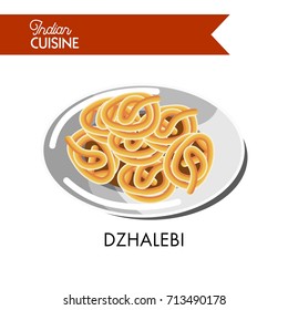 Light sweet dzhalebi on shiny plate isolated illustration