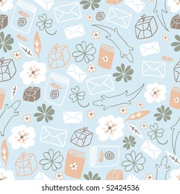 Light sweet seamless pattern with letters and books