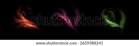 Light swirls of bright magic spells with glow effect. Magic flows for fantasy and game design and illustrations on dark background. Vector