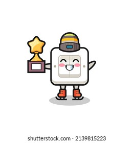 light switch cartoon as an ice skating player hold winner trophy , cute style design for t shirt, sticker, logo element