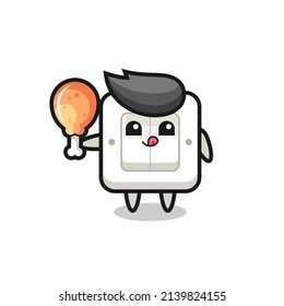 light switch cute mascot is eating a fried chicken , cute style design for t shirt, sticker, logo element