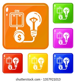 Light switch icons set collection vector 6 color isolated on white background