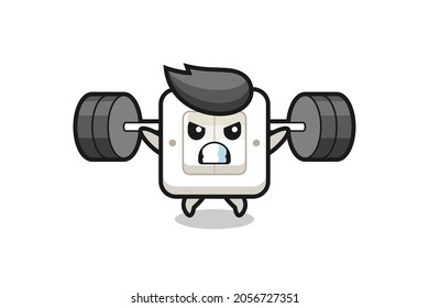 light switch mascot cartoon with a barbell , cute style design for t shirt, sticker, logo element