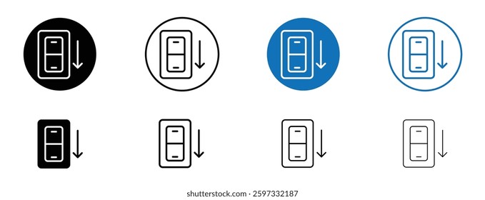 Light switch off icon set in black and blue colors on white background