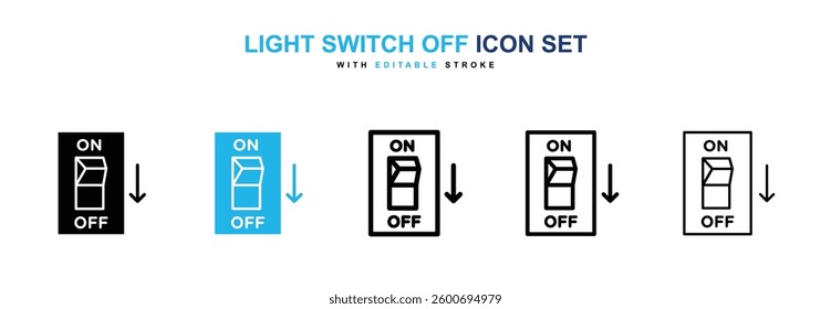 Light switch off icons graphics set in black and blue colors
