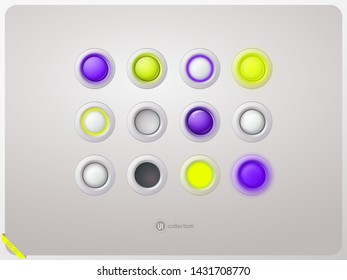 Light switch in the on and off position. Glowing indicator. Realistic style. Isolated background. UI kit for site, web design, app, player or phone. Vector illustration.