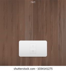 Light switch on wood wall background. Vector illustration.