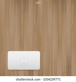 Light switch on wood wall background. Vector illustration.