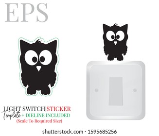 Light switch sticker, cute owl silhouette, vector. Owl illustration isolated on white background. Wall decals, wall artwork, cartoon decoration design. 