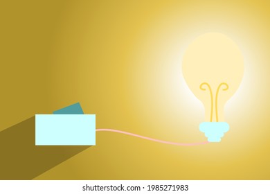 Light switches and bulbs glowing yellow background.