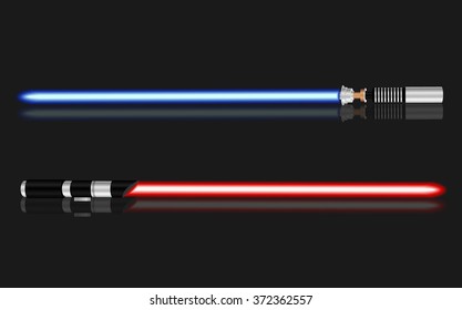 Light sword fight, red and blue isolated on black.