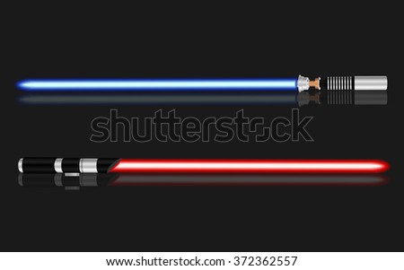 Light sword fight, red and blue isolated on black.