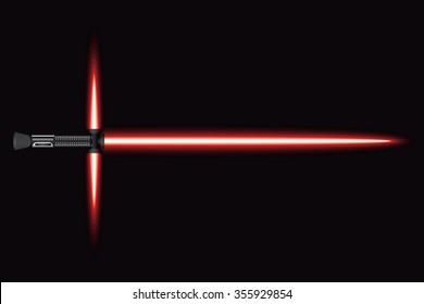 Light sword. Futuristic melee sci fi Weapon, cosmic shiny neon fighting instrument, isolated vector illustration.