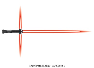 Light sword. Futuristic melee sci fi Weapon, cosmic shiny neon fighting instrument, isolated vector illustration.